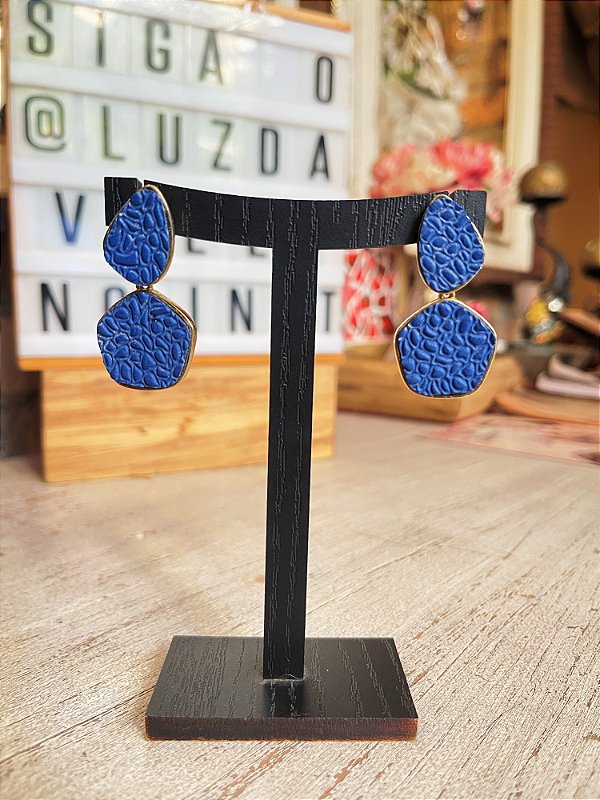 Brinco Dourado com Pedra Rústica Azul