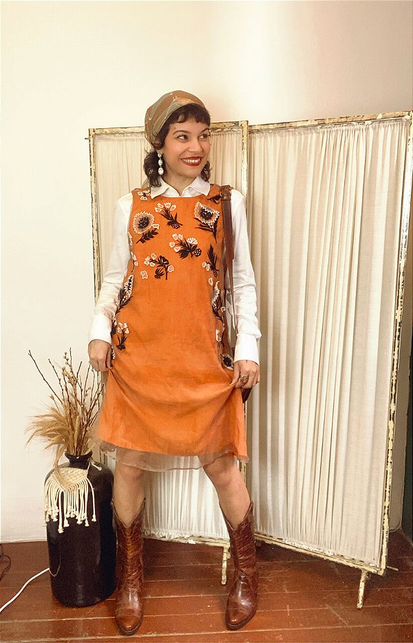 Vestido laranja de tule forrado Finery (M)