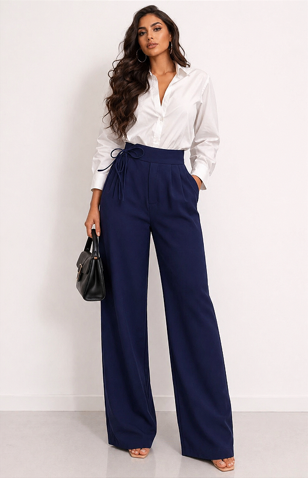 Calça Pantalona Lauren Azul Marinho