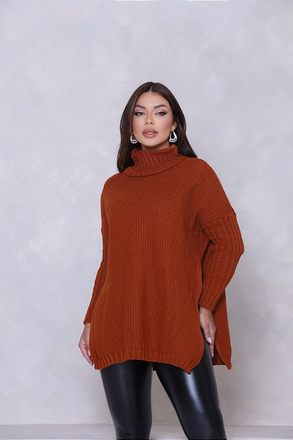 Blusa Tricô Gola Alta Caramelo