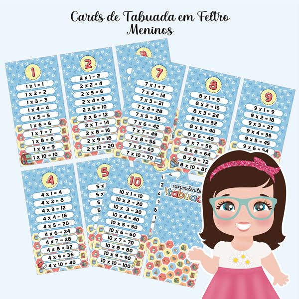 FELTRO ESTAMPADO - CARDS TABUADA MENINOS