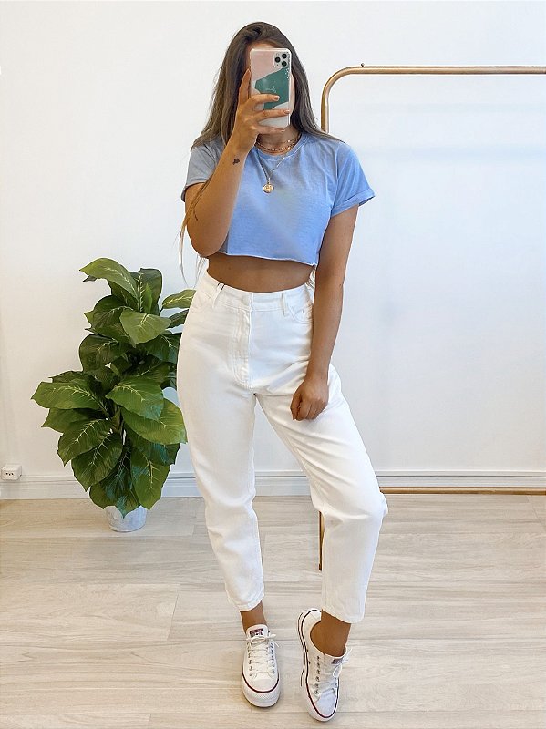 t-shirt cropped basic azul