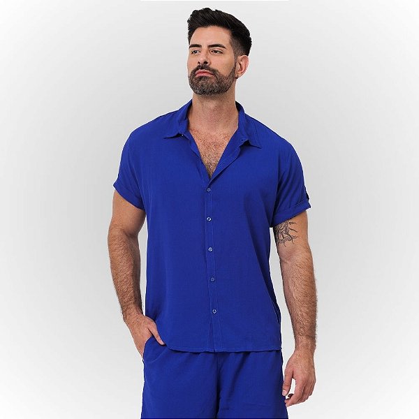 Camisa Viscolinho Azul Royal