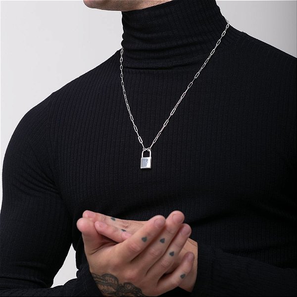 Colar Cadeado Banhado em Prata 925