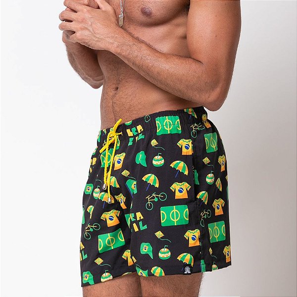 Shorts Tactel Torcida Brasil Preto