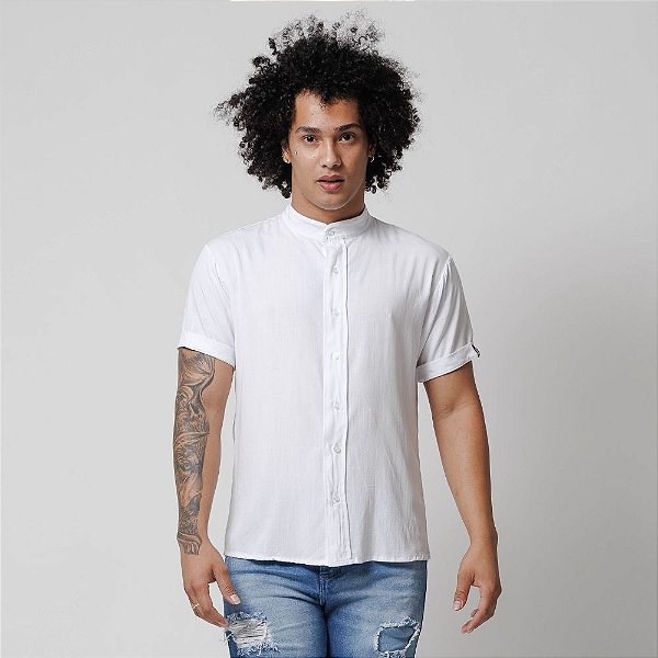 Camisa Viscolinho Gola Padre Branco