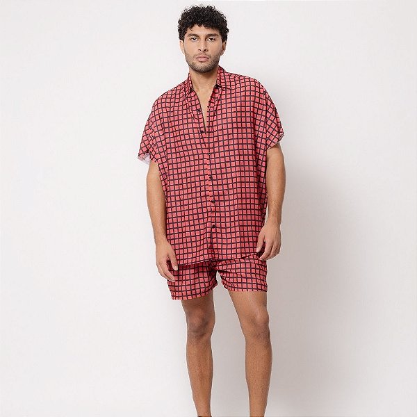 Conjunto Crepe Oversized Xadrez Vermelho