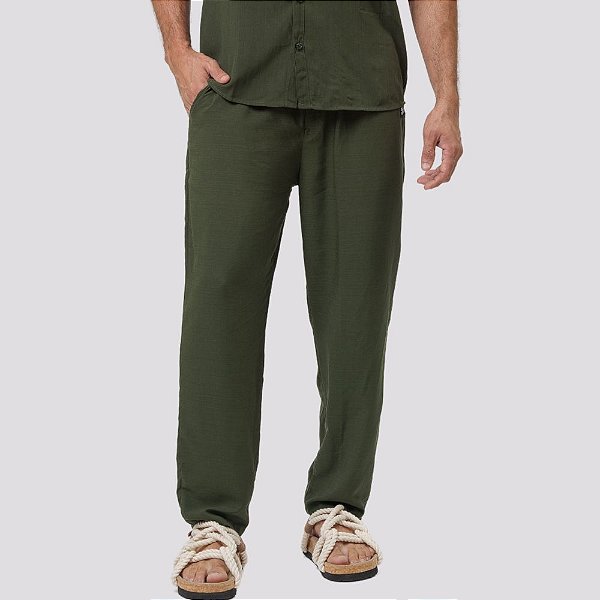 Calça Viscolinho Pantacourt Verde Musgo