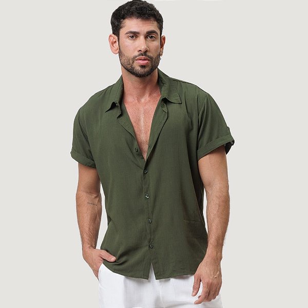 Camisa Viscolinho Verde Musgo