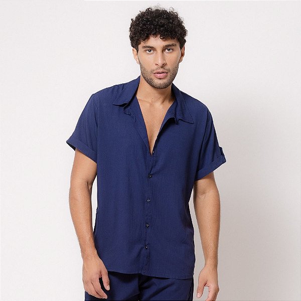 Camisa Viscolinho Azul Escuro