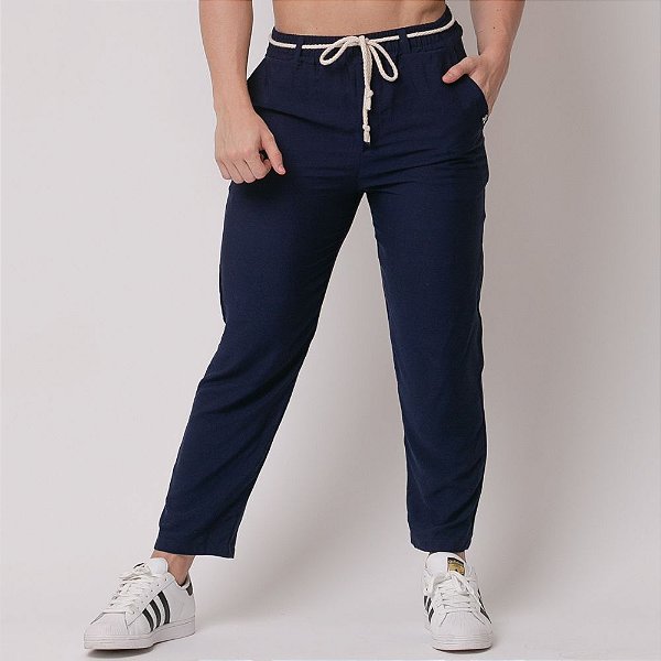 Calça Viscolinho Pantacourt Azul Escuro