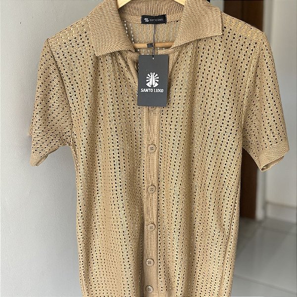 Camisa Arrastão Casual Slim Bege