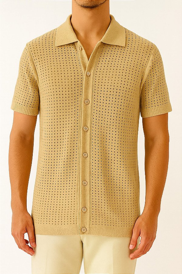 Camisa Arrastão Casual Slim Bege