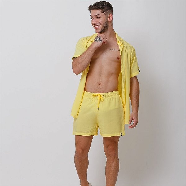 Conjunto Viscolinho Camisa e Shorts Amarelo