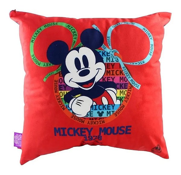 Almofada 40x40cm Fibra Veludo Mickey 90 Anos- Zona
