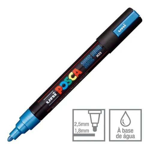Caneta Bulled Shaped Posca 5m Azul Metalico - Uni