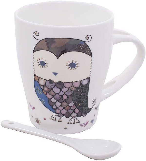 Caneca C/colher De Coruja - Mileno