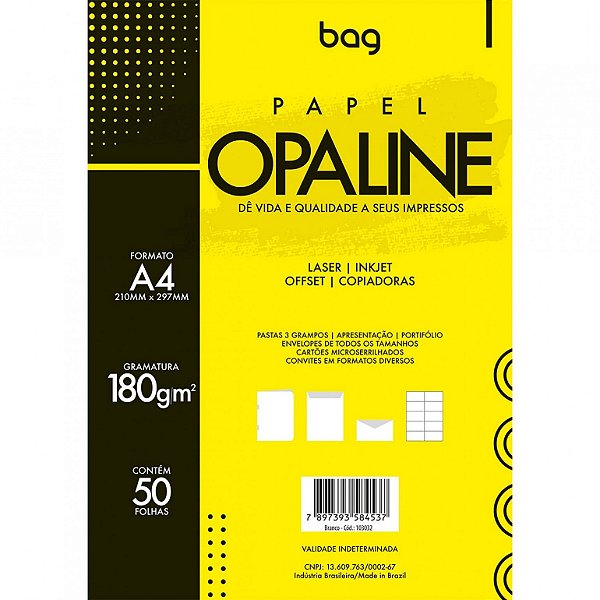 Papel A4 180g C/50f Opaline Branco - Bahia Artes