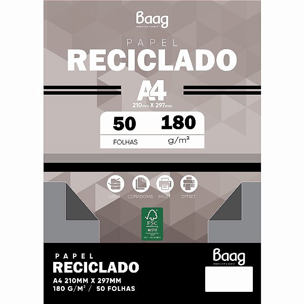 Papel A4 180g 50f Reciclado - Bahia Artes
