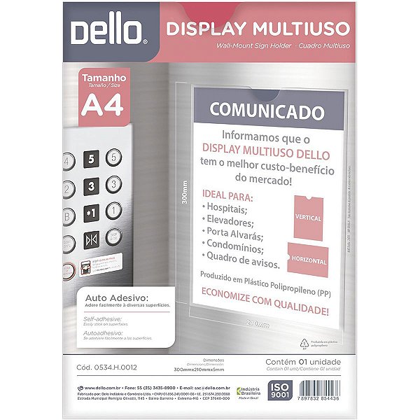 Quadro Aviso A4 Cristal - Dello