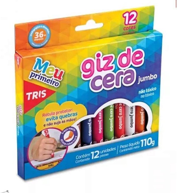 Giz Cera 12 Cores Triangular Jumbo - Tris