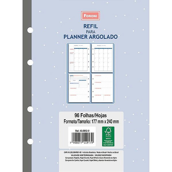 Refil Planner 177x240cm Argolado - Foroni