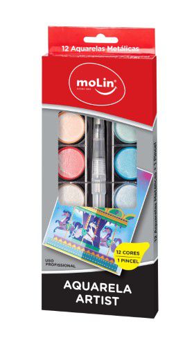 Estojo C/12 Aquarela Metalica + 1 Pincel - Molin