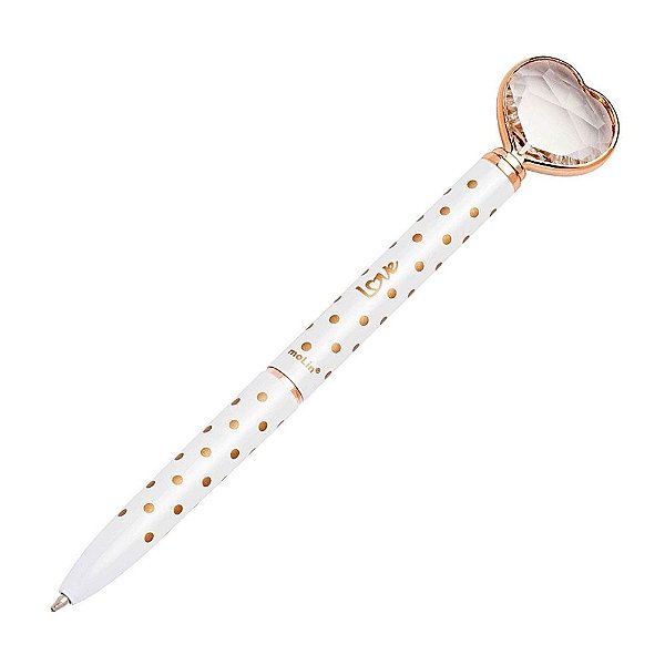 Caneta Esf Love Coracao Diamante Poa Branco- Molin