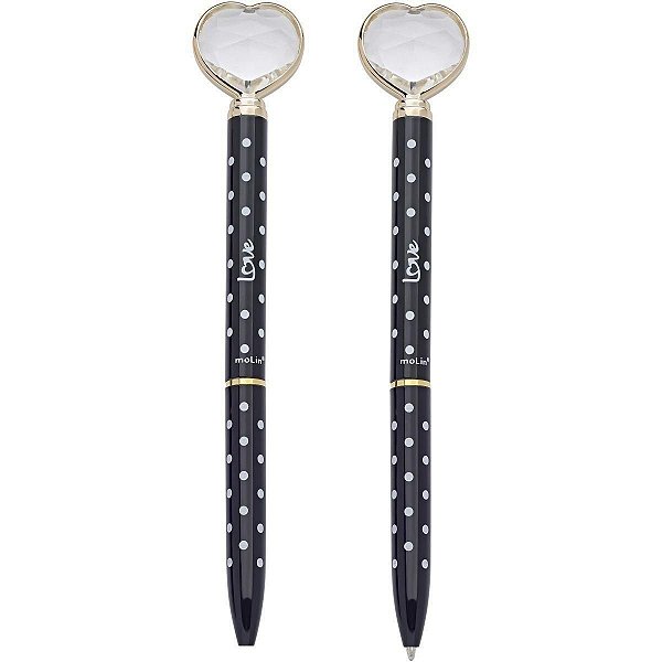Caneta Esf Love Coracao Diamante Poa Preto - Molin