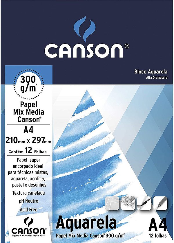 Papel A4 Mix Media 300g 12f Aquarela - Canson