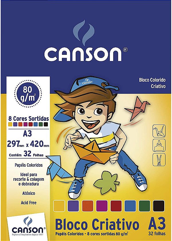 Papel Criativo A3 80g 32f Colorido 8 Cores -canson