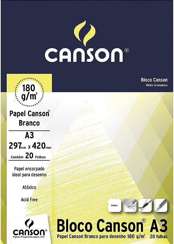 Bloco Desenho A3 180g C/20 Bco Estudante - Canson