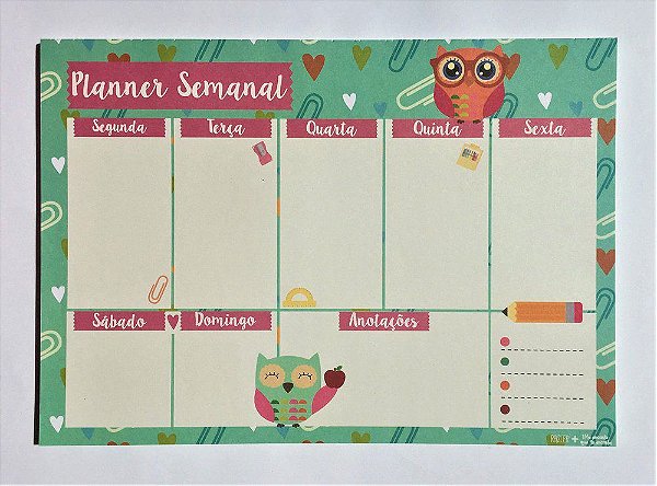 Bloco Planner Semanal 90g 60f Coruja - Me Encanta