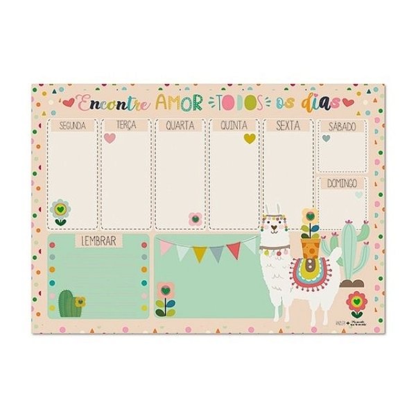 Bloco Planner Semanal 90g 60f Lhama - Me Encanta