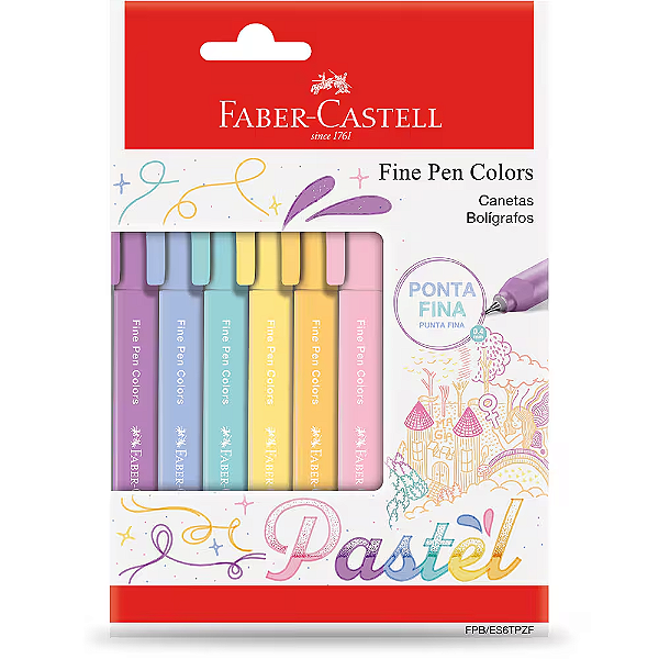 Estojo C/6 Caneta Fine Pen Colors Pastel - Faber