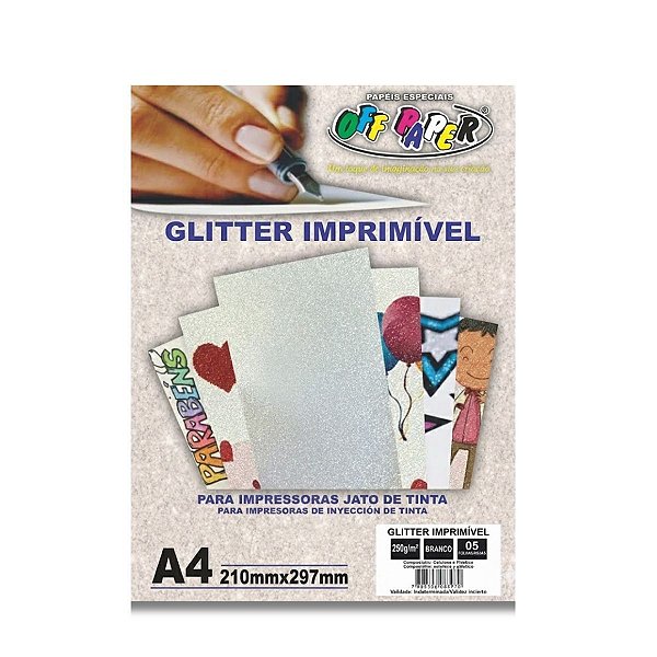 Papel A4 250g 10fls Glitter Imprimivel - Off Paper
