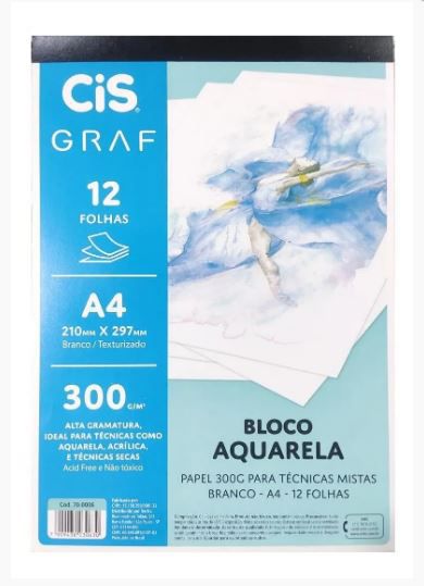 Bloco A4 300g 12f Aquarela - Cis
