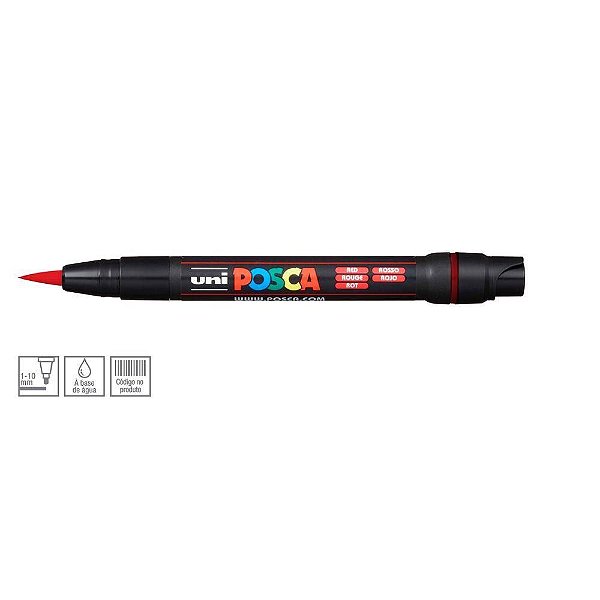 Caneta Brush Posca Vermelho - Uni