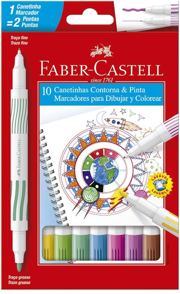 Caneta Hidrografica C/10 Ponta Dupla-faber Castell
