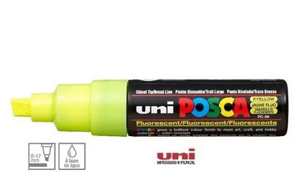 Caneta Chisel Shaped Posca 8k Fluor Amarelo - Uni