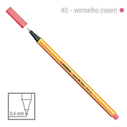 Caneta Point 88/040 0,4mm Neon Vermelho - Stabilo
