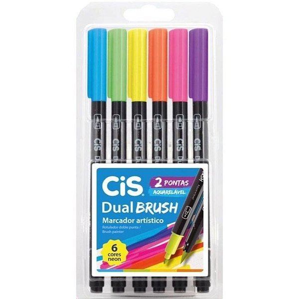 Estojo C/6 Marcador Dual Brush Aquarela Neon - Cis