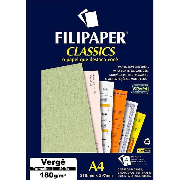 Papel Verge A4 180g 50f Turmalina - Filipaper