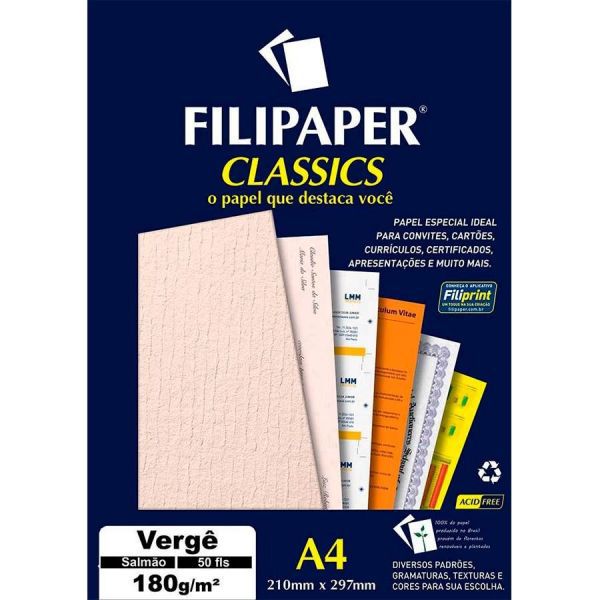 Papel Verge A4 180g 50f Salmao - Filipaper