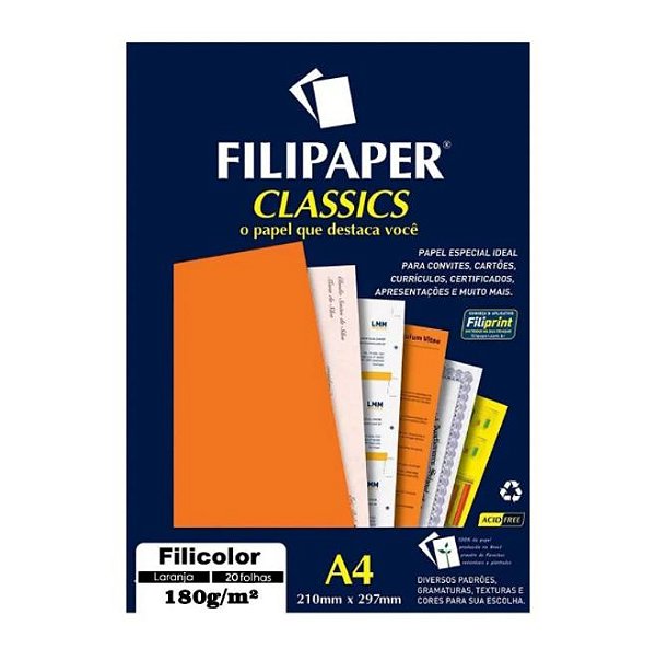 Papel A4 180g 50f Filicolor Laranja - Filipaper