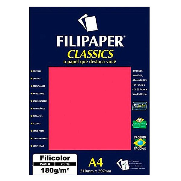 Papel A4 180g 50f Filicolor Pink - Filipaper