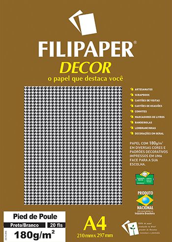 Papel A4 180g Decor Pied Poule Pt/br 20fls -filipa