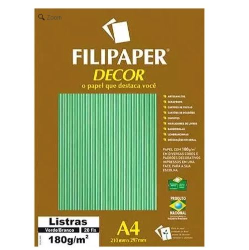 Papel A4 180g Decor Listras Vd/br 20fls -filipaper
