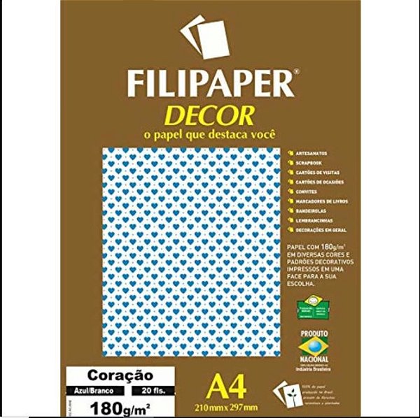 Papel Decor Coracao Bra/az 20fls 180gr - Filipers
