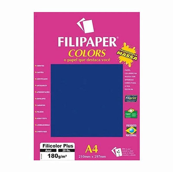 Papel A4 180g 20f Filicolor Plus Azul - Filipaper